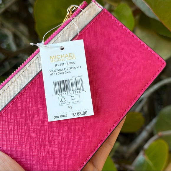 Michael Kors Jet Set Top Zip Card Case Wallet Electric Pink Multi - Picture 8 of 12